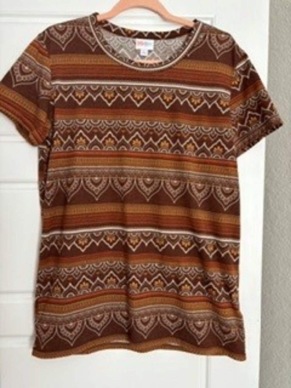 LuLaRoe Brown & Rust Geometric Print Top | Size L